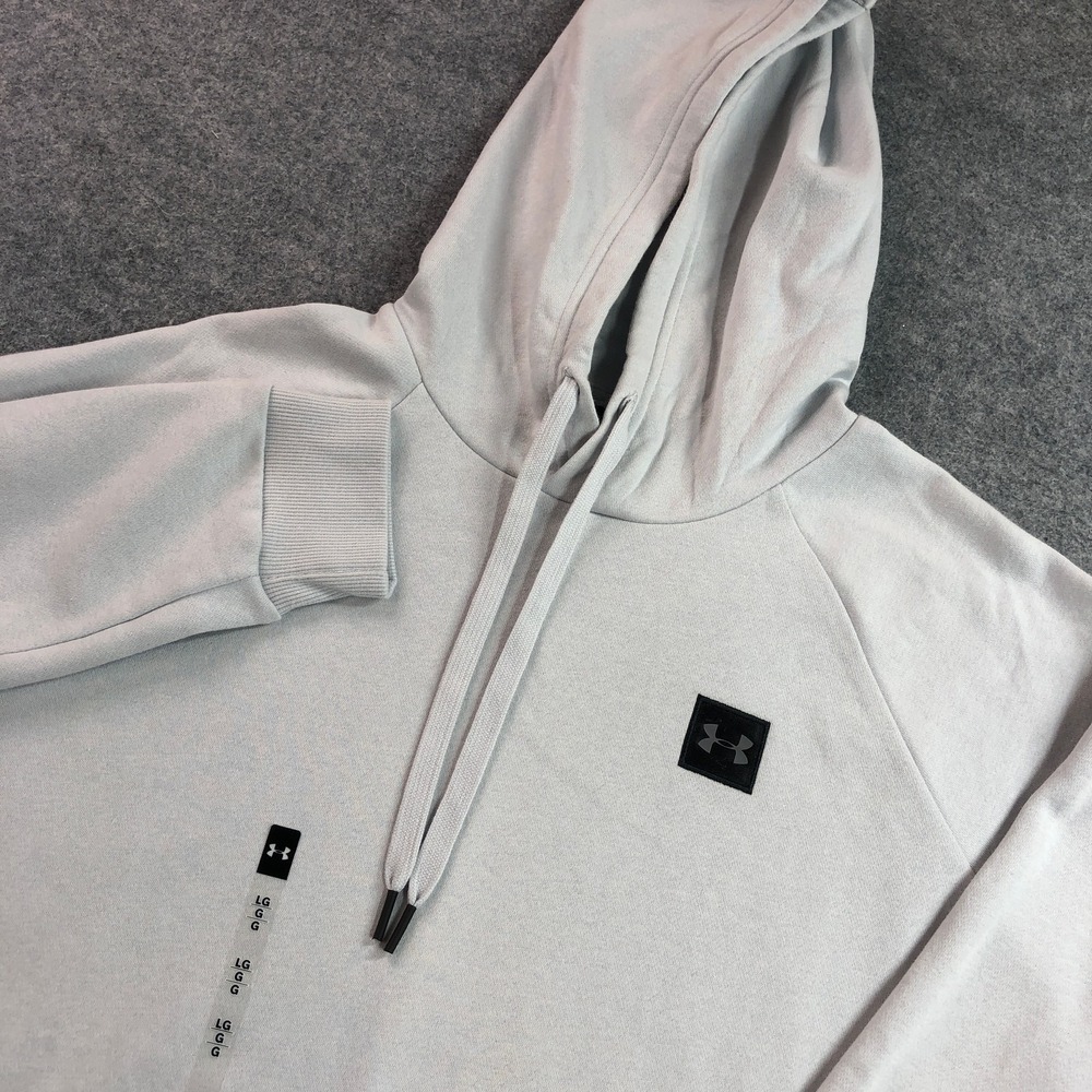 NEW Under Armour Mens Hoodie Large Light Gray Rival Fleece Logo Patch